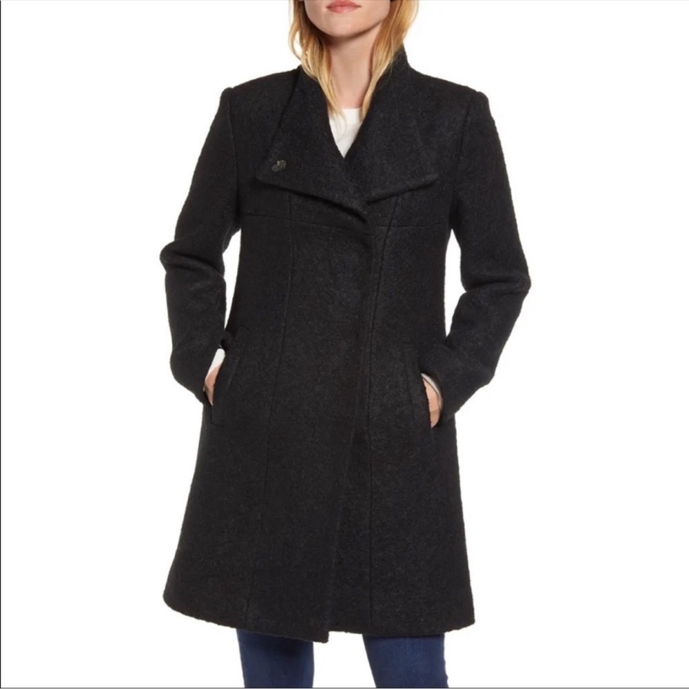 Kenneth Cole Fencer-Collar Wool-Blend Boucle Coat Medium
